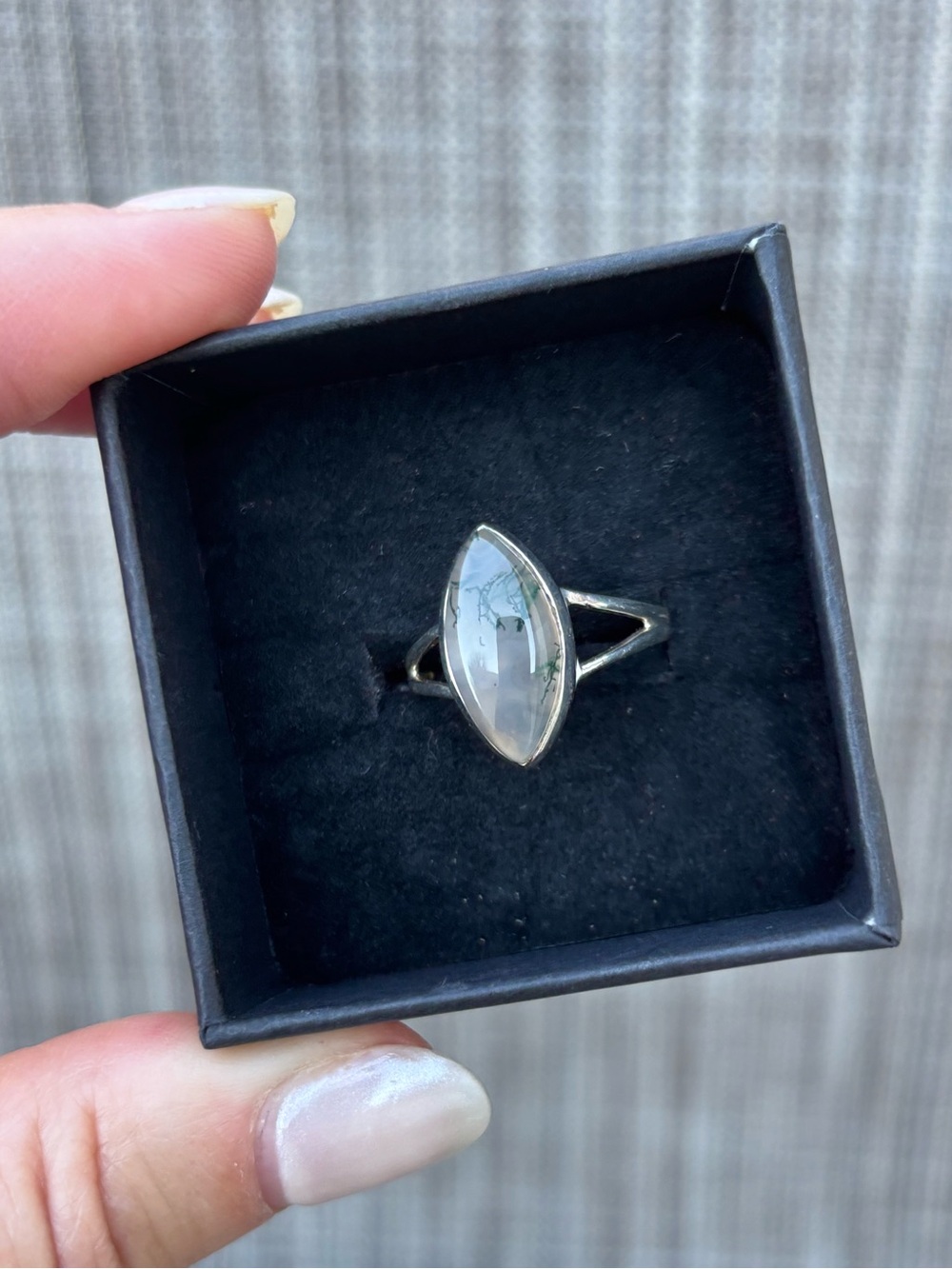 Sterling Silver Moss Agate Ring Size 7.75